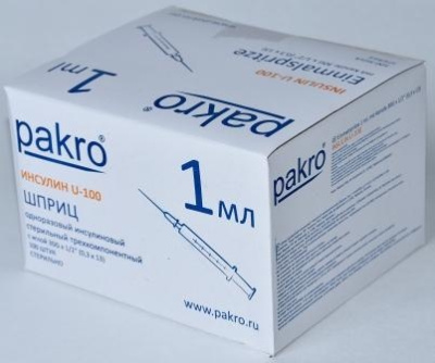 1 мл трехкомпонентный шприц Pakro инсулиновый U100 , с иглой 0,3х13, 100 шт купить оптом в Туле
