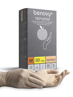 BENOVY / Перчатки латексные, неопудренные, натуральные, 50 пар в упак. S купить оптом в Туле